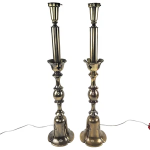Pair Vintage Rembrandt Hollywood Regency Brass Torchiere 3 Way Table Lamps - Picture 1 of 16