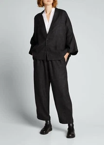 NWT Eskandar Size 3 Black Coal Jacquard Weave Silk Wool Trouser w/ Ankle Slit - Picture 1 of 5