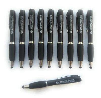 PENS 4 PENNIES/ MISPRINTS 10ct Lot Misprint Retractable Twist Click Stylus Tip Flashlight Pens: Black ink