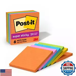 Post-it Super Sticky Lined Notes, 6 Sticky Note Pads, 4 x 4 in., School Suppl - Picture 1 of 5