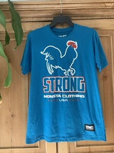 Mens Rooster Strong Monsta Clothing Co USA Teal/Bluish Short Sleeve Shirt Size M - Picture 1 of 6