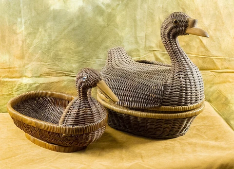 Set of Two Glass Eyed Wicker Duck Baskets Cover