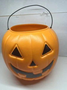 Vintage Pumpkin Halloween Candy Bucket Amloid Corp Blow Molded - Picture 1 of 7