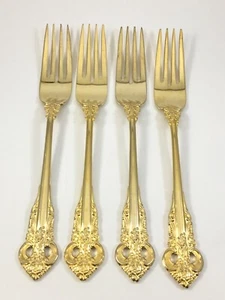 Stanley Roberts GOLDEN SIR MARK Gold Electroplate 4 DINNER FORKS Japan Flatware - Picture 1 of 8