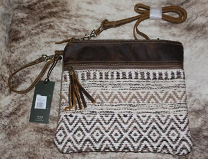 Myra Tasche #2131 Diamant Teppich Design, Leder, Canvas 11"x10" Crossbody-Handgelenktasche ~ - Bild 1 von 3