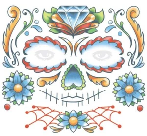 Candy Skull Face Tatuaggio Trasferimenti temporanei Tinsley - Foto 1 di 1
