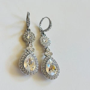 Givenchy Earrings dangle Post Crystal rhinestone silver tone high end designer - Picture 1 of 7