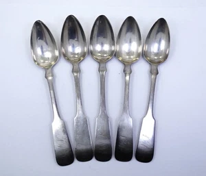 5 Antique 1850's OSCAR O.E. SIBLEY NY Coin Silver 6" FIDDLE Tea Spoon Set - Picture 1 of 8
