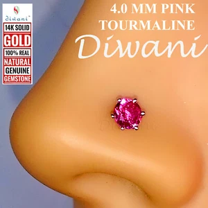 4.0mm Rosa Naturale Tormalina Naso Labbra Orecchino Trago Piercing Vite Bottone - Foto 1 di 11