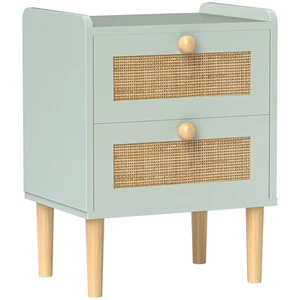 HOMCOM Boho Rattan Bedroom Chest of Drawers, 2 Drawer Dressers, Olive Green - Picture 1 of 9