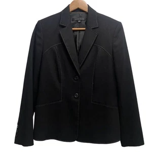 Anne Klein Black Blazer White Stitch Detail 2Button Notch Collar Office Wear 8 - Picture 1 of 9