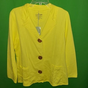 1612) NWT NEON BUDDHA large yellow cotton knit blazer jacket fitted new L - Picture 1 of 7