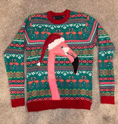 Unisex Flamingo Ugly Christmas Sweater Size Medium Acryllic Knit Blizzard Bay - Image 1 of 4