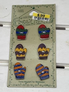 Trena's Trinkets Mittens Gloves Ceramic Buttons Card of 6 - 1996 Westwater - Picture 1 of 2