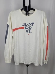 Vintage Nike Long Sleeve T Shirt White Just Do It XL Red And Blue Stripes - Picture 1 of 12