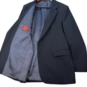 VTG Levi's Action Suit Blazer Men's 44L Navy Blue Pinstripe Academia Preppy - Picture 1 of 11