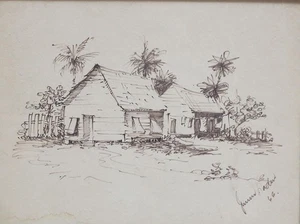 Dibujo enmarcado mediados de siglo Nassau Bahamas Beach Hut firmado - Imagen 1 de 4
