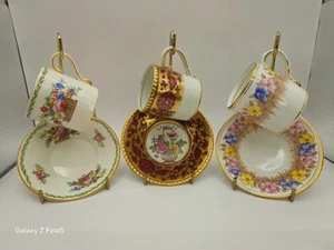 Vtg Cup & Saucer Trio, Bell China, Booths, Crown Ducal, Floral Gold Gilt English - Picture 1 of 10