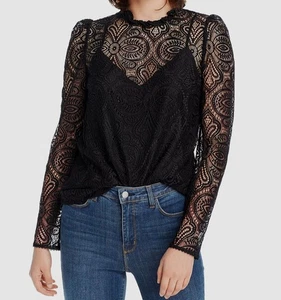 LINI Women's Black Kaylee Lace Ruffled-Neck Top Size XS - Picture 1 of 2