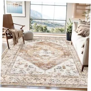 Washable Area Rugs 8x10 - Boho Ultra-Thin Non-Slip Living Room 8’ X 10’ Taupe - Picture 1 of 7