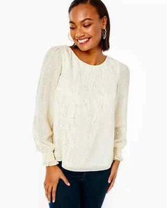 Blusa de seda metálica manga larga Lilly Pulitzer Idina nueva con etiquetas $198 M - Imagen 1 de 8