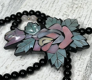 VTG Mother of Pearl/Tiffany Style Necklace Signed Sandee Pastel Rose Faux Pearl - Picture 1 of 12