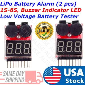 2X Lipo Battery Low Voltage RC Alarm 1S-8S Buzzer Indicator Tester Checker LED - Picture 1 of 6