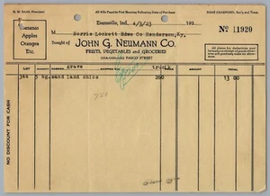 1923 John G. Neumann Co Evansville, Indiana Billhead Invoice to Henderson, Ky - Picture 1 of 2