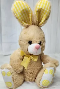 Plush Easter Bunny RabbitYellow Long Lop Ears Plaid Bow Stuffed Animal Toy 14" - Picture 1 of 6