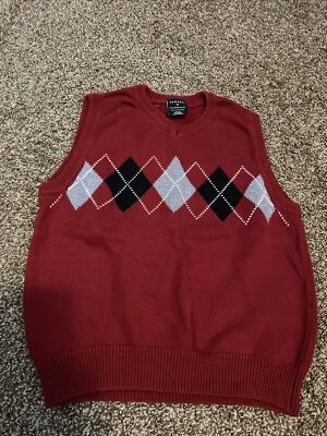 Chaleco Suéter Cuello en V Rojo Argyle Talla 10 para Niño Foto 1 de 3