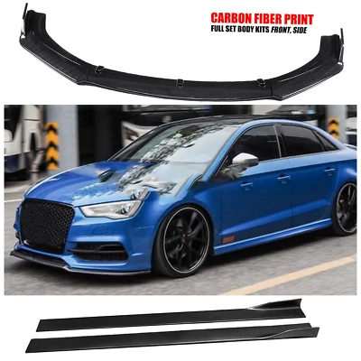Front Bumper Lip Splitter + Side Skirt Carbon Fiber Style For Audi A3 S3 RS3 - Изображение 1 из 4