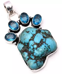 Ciondolo Gioielli Fatto a Mano Pietra Preziosa Turchese Naturale Argento Sterling 925 - Foto 1 di 7