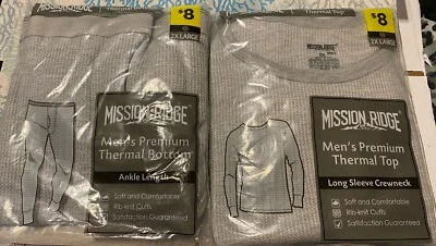 Mission Ridge 男式灰色高级保暖上衣和底部套装 - 尺寸 - 2X ~ 礼品 IDEA! — 第 1/2 张图片