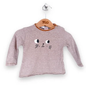Baby Girls Zara Brown Striped Long Sleeved T-Shirt Top Age 3-6 months - Picture 1 of 3