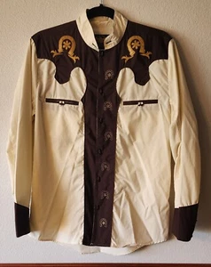 Herren Charro Hemd Camisa Charra El General Western Wear Braun Beige Langarm - Bild 1 von 18