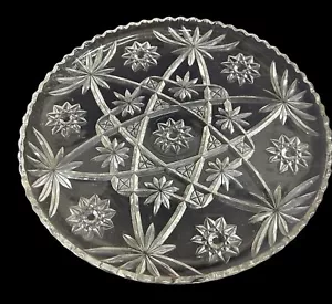 Prescut Cut Glass Cake Plate Antique Star Fan Vintage Round Tray Sawtooth Rim - Picture 1 of 5
