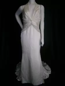 Allure Bridals Wedding Dress10 Ivory Satin Crystals Beaded Low Back - Picture 1 of 13