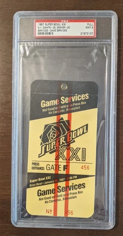 1987 SUPER BOWL XXI NY GIANTS 39, DENVER 20 GAME SERVICES TICKET PSA 9 MINT Cover