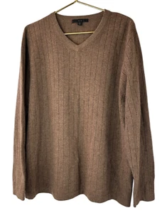 Apt. 9 Cashmere V-Neck Ribbed Sweater Brown Long Sleeve Pullover Men's Size XL - Picture 1 of 11