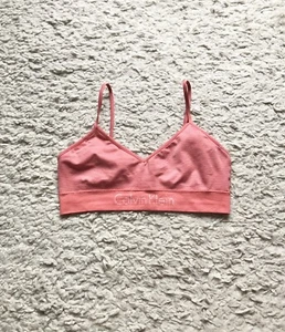 Calvin Klein Streifen Sport-BH Crop Top Bustier Bralette Gym Jogging M Rosa Weiß - Bild 1 von 6
