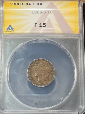 1908-S Indian Cent ANACS F15 Beauty Best Price on Ebay* CHRC Cover