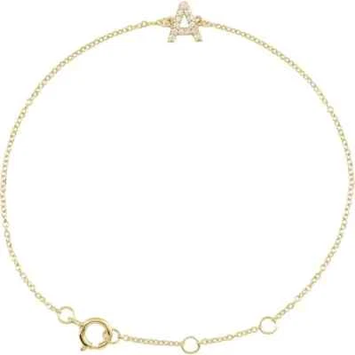 Pulseira de letras iniciais de ouro amarelo fino sólido 14K 1/10 CTW diamante natural - Imagem 1 de 4