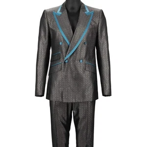 DOLCE & GABBANA Jacquard Double Breasted Suit Jacket Silver Blue 48 38 M 12399 - Picture 1 of 8