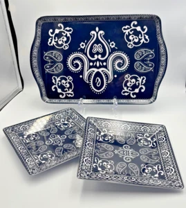 Sur la Table blau rechteckig Bandana Paisley Tablett + 2 quadratische 8x8 Salatteller - Bild 1 von 11