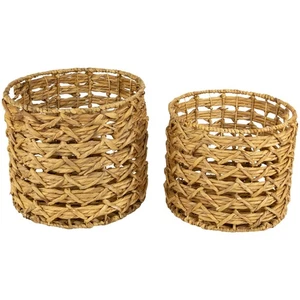 Northlight 2 Wood-tone Fishtail Water Hyacinth Baskets Built-in Handles 15.75" - Picture 1 of 6