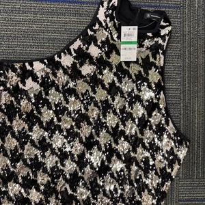 Top halter pata de gallo lentejuelas pasarela Glitz negro L INC International Concepts - Imagen 1 de 6