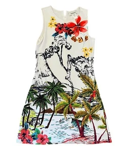 Desigual Tropical Print Sleeveless Dress Palm Floral Print Surfing Tropical Hawa - Picture 1 of 6