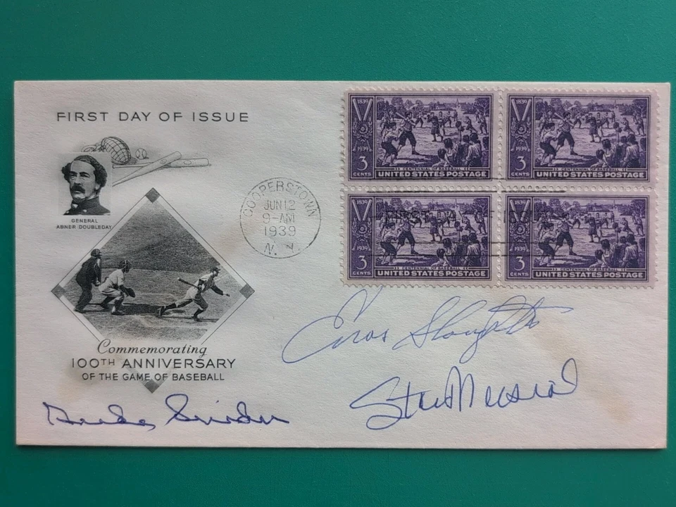 1939 BASEBALL 100th ANNIVERSARY First Day Autographed Musial Snider Slaughter - Image 1 of 4
