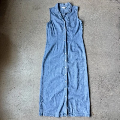 Casual Corner Annex Jean Maxi Dress Buttons 90s Size 10 Cotton Vintage - Image 1 of 4