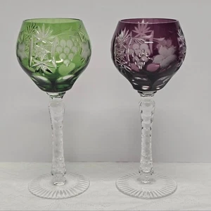 NACHTMAN AJKA MARSALA Schliff auf klare böhmische Kristall Weingläser Amethyst grün - Bild 1 von 8